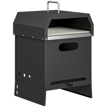 3-in-1 Houtgestookte Pizzaoven met Pizzasteen | Kleur: Zwart | Afmetingen: 37,5x40x53,5 cm