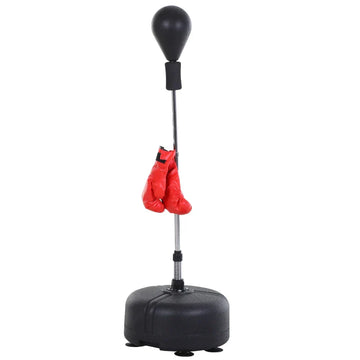 Boksbalset met handschoenen - Bokstrainer | Kleur: Zwart/rood | Afmetingen: 48x48x136-154 cm