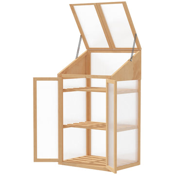 Houten mini-kas met 3 planken | Kleur: Bruin | Afmetingen: 50x70x120 cm