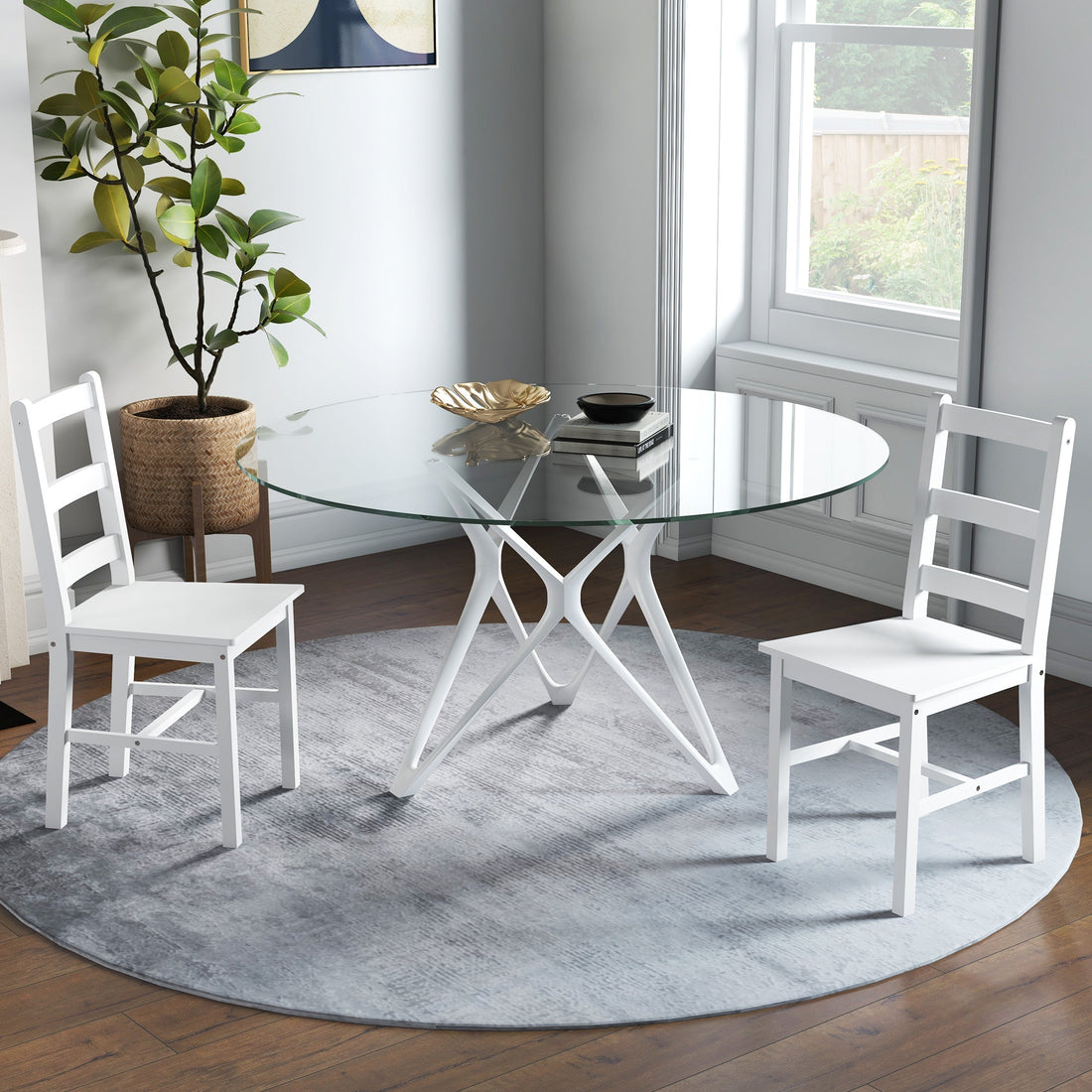 Set van 2 witte eetkamerstoelen - Houten stoelen | Kleur: Wit | Afmetingen: 46x41.5x90 cm