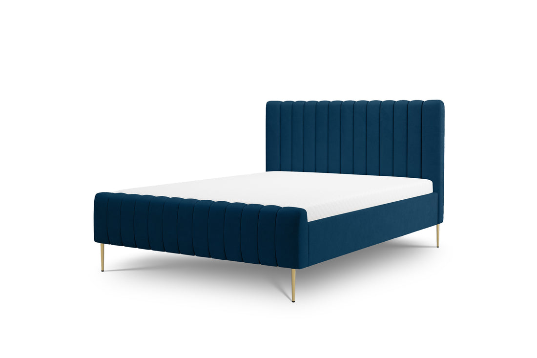 Gestoffeerd Nicole Bed - Luxe Matt Velvet met Gouden Poten | Kleur: Marineblauw | Maat: 160x200 cm
