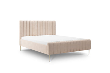 Nicole slaapkamerbed 160x200 - Beige hydrofoob fluweel met gouden poten | Kleur: Beige