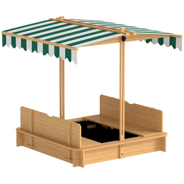 Houten zandbak met verstelbaar dak | Kleur: Lichtbruin+Groen+Wit | Afmetingen: 106x106x115 cm