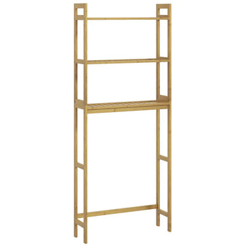Toiletrek met 3 planken | Kleur: Natuurlijk hout | Afmetingen: 68x20x165 cm