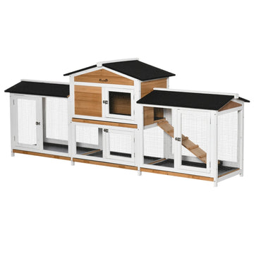 Konijnenhok voor buiten | Kleur: Zwart, wit, geel | Afmetingen: 53x230x93.5 cm