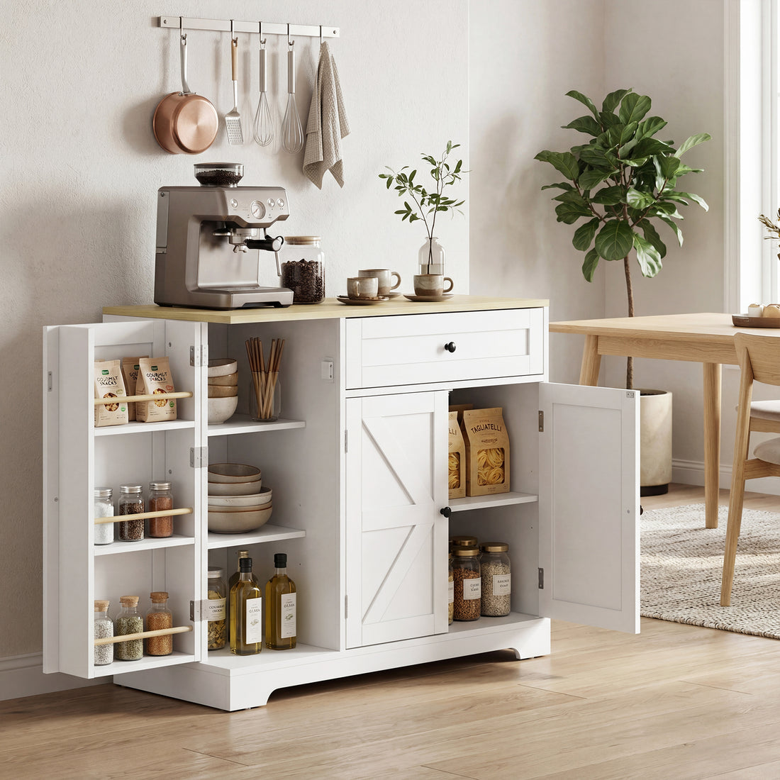Skänk i lantlig stil med skjutdörrar | Färg: Vit | Mått: 100x40x81 cm