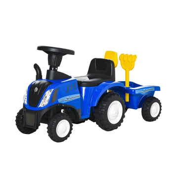 Kindertractor loopauto 2-in-1 met opbergbak, vork en schep | Kleur: Blauw | Afmetingen: 29x91x44 cm