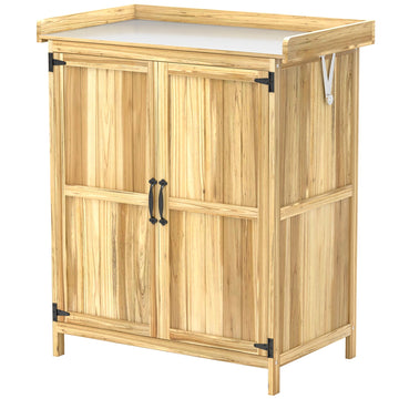 Tuinkast voor tuingereedschap met werkblad | Kleur: Bruin | Afmetingen: 74x43x88 cm