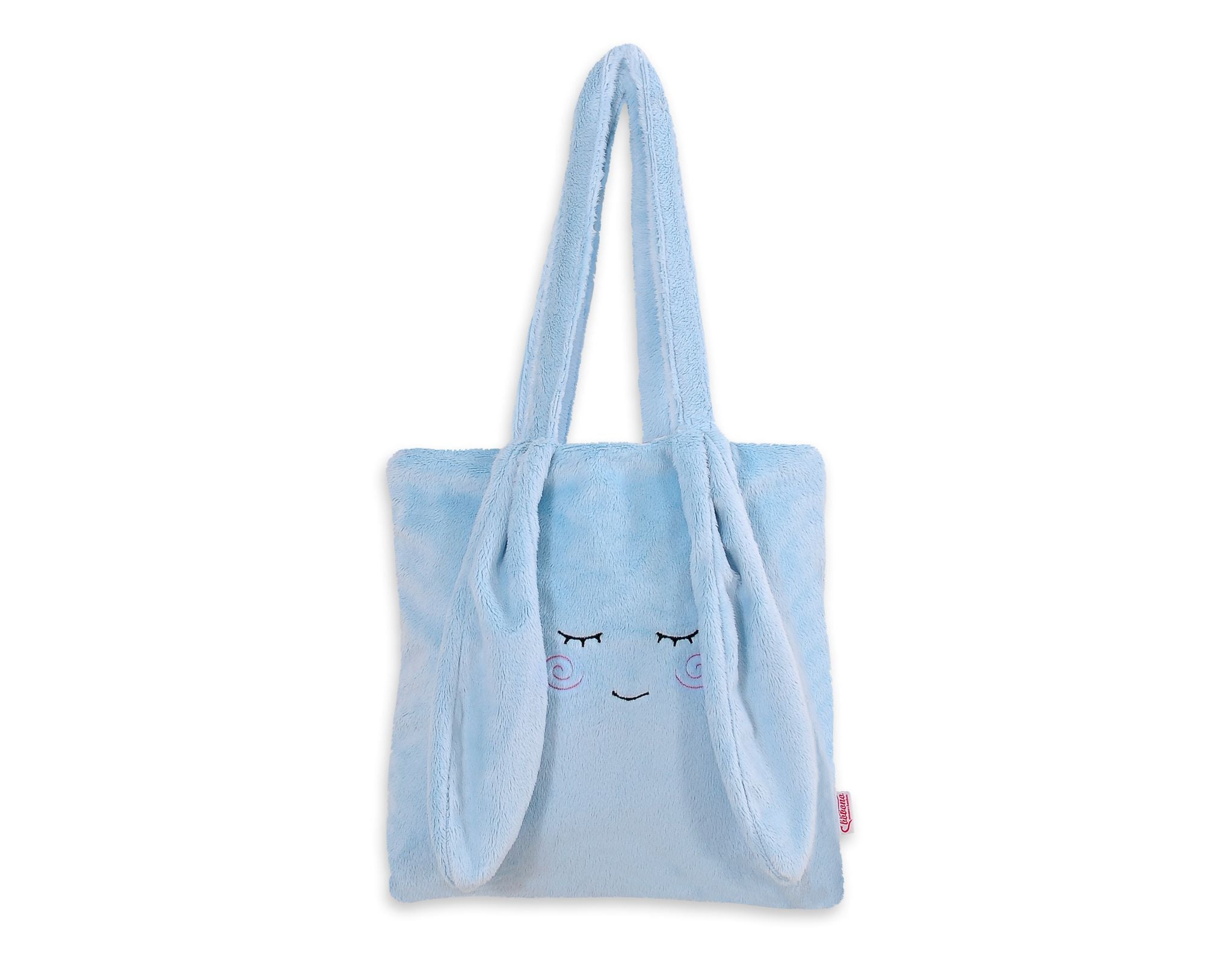 Barnväska med axelrem - söt väska - mjukt minkmaterial, med kaninöron, blå