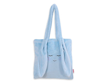 Barnväska med axelrem - söt väska - mjukt minkmaterial, med kaninöron, blå