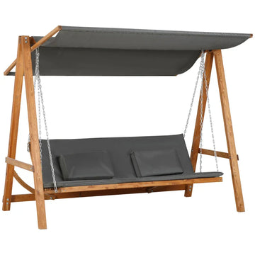 Schommelbank 3-zits met ligfunctie | Kleur: Grijs+Teak | Afmetingen: 225.5x113x180 cm