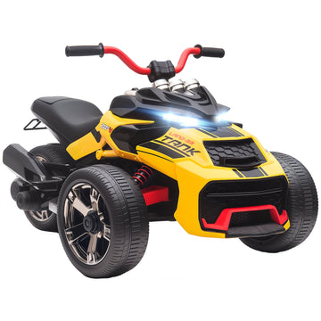 Elektrische kinderdriewieler met muziek en LED | Kleur: Geel | Afmetingen: 74x113x63 cm