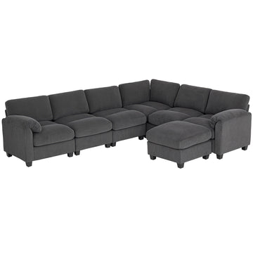 U-hoekbank met ottomane en vering | Kleur: Donkergrijs | Afmetingen: 292x224x85 cm