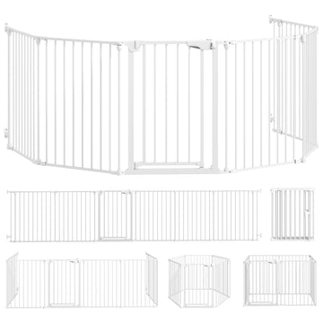 Hondenbarrière 6 panelen met deur, opvouwbaar | Kleur: Wit | Afmetingen: 61x3x75 cm