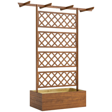 Houten plantenbak met rankengitter en dak | Kleur: Oranje | Afmetingen: 55x160x183 cm