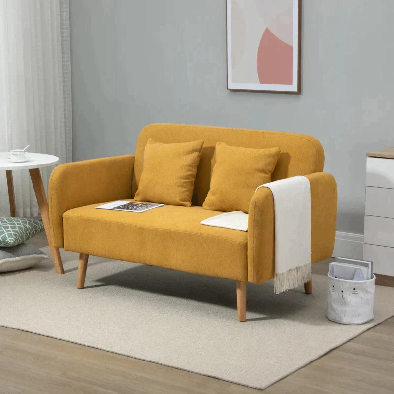 2-zitsbank met zachte bekleding | Kleur: Naturel+Geel | Afmetingen: 130x70x80 cm
