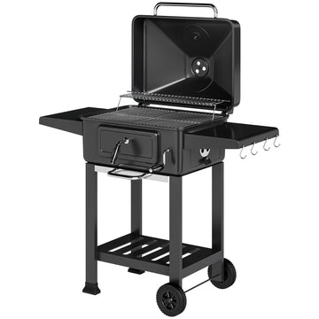 Houtskoolgrill BBQ Smoker met Thermometer | Kleur: Zwart | Afmetingen: 112x63x101,5 cm