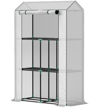 Kweekkas met 3 lagen en oproldeur | Kleur: Wit | Afmetingen: 100x40x150 cm