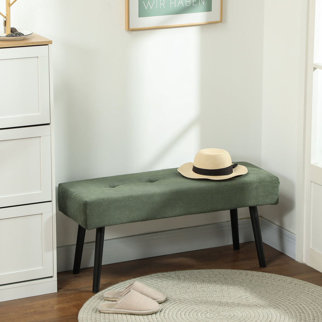 Grünes Polstersofa – Cord-Sofa | Farbe: Grün | Abmessungen: 100x36x45 cm