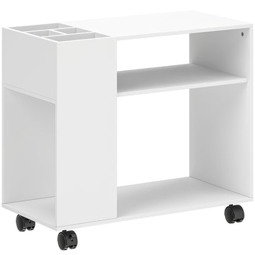 Printertafel met opbergruimte en wielen | Kleur: Wit | Afmetingen: 70x34x60 cm