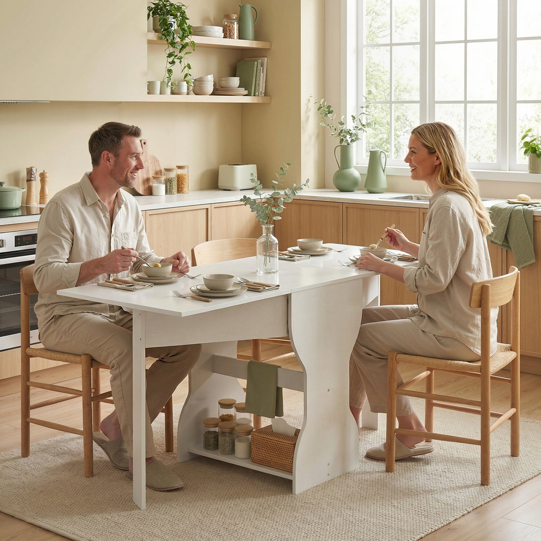 Uppfällbart matbord med förvaring | Färg: Vit | Mått: 160x60x75 cm
