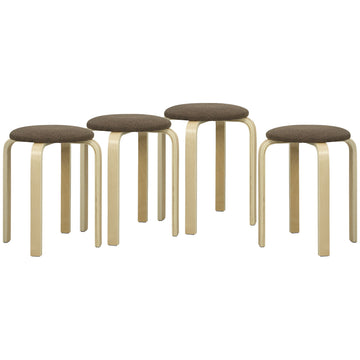 4-delige stapelbare polsterhockers - Zitkrukjes | Kleur: Bruin | Afmetingen: 40x40x45 cm