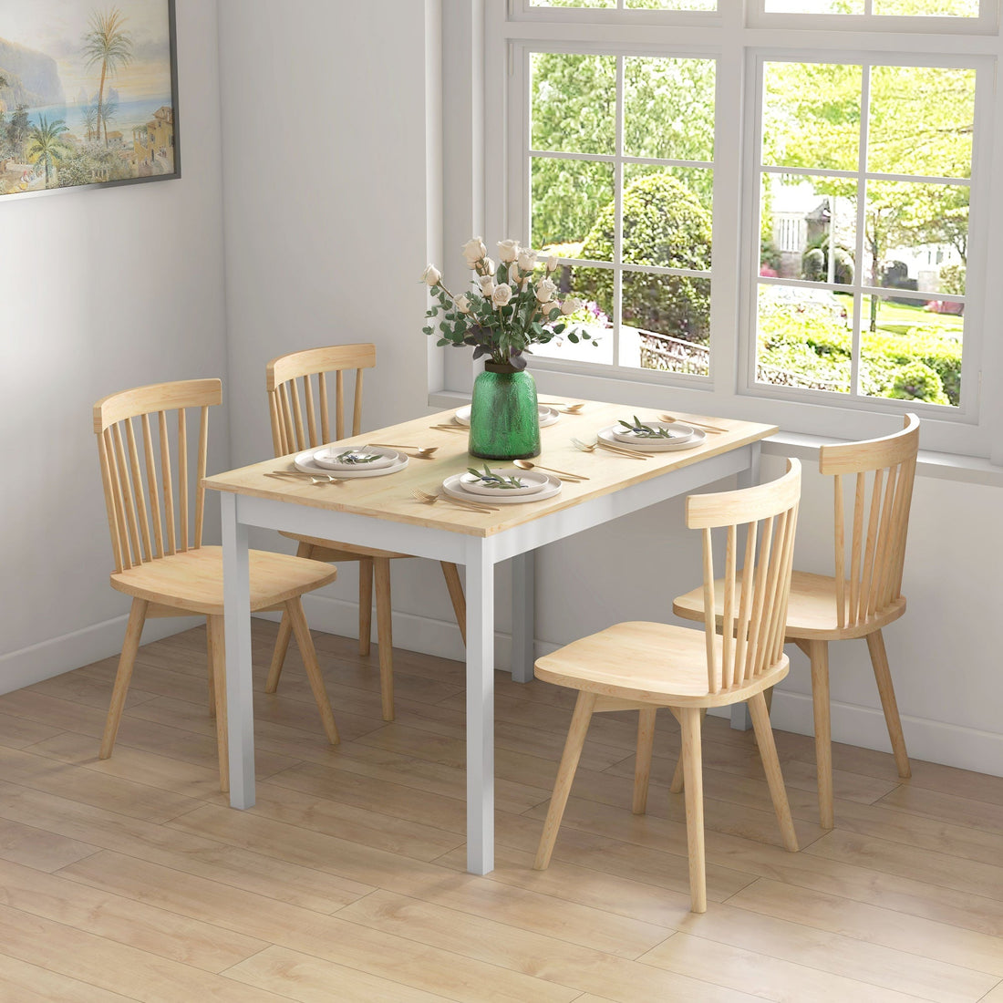 Eettafel voor 4 personen - Vintage grenenhout | Kleur: Bruin en wit | Afmetingen: 120x75x75 cm