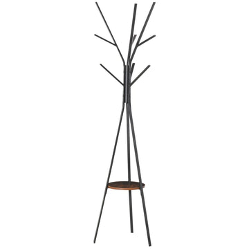 Kapstok - Staande kapstok met 8 haken en plank | Kleur: Zwart + Bruin | Afmetingen: 45x45x180 cm