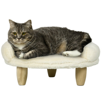Honden- en kattenbed tot 5 kg - Ovaal | Kleur: Crèmewit + natuurlijk hout | Afmetingen: 40x47x20 cm