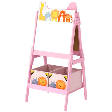 Kinder schildersezel 2-in-1 met krijt- en whiteboard | Kleur: Roze | Afmetingen: 53,5x49x113 cm