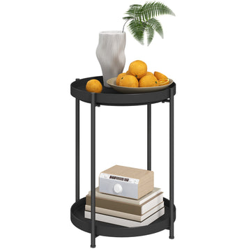 Ronde bijzettafel met 2 niveaus | Kleur: Zwart | Afmetingen: 44x44x56 cm