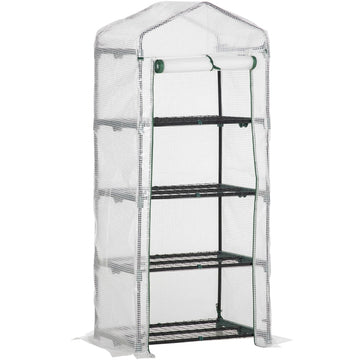 Mini-foliekas met 4 planken | Kleur: Wit | Afmetingen: 70x50x160 cm