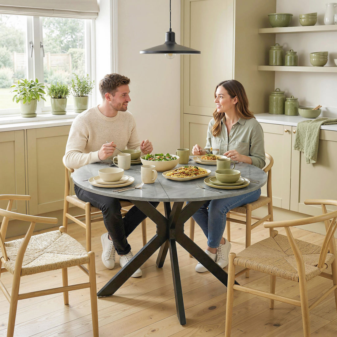 Runt fällbart bord för 2-6 personer | Färg: Grå | Mått: 110x110x76 cm