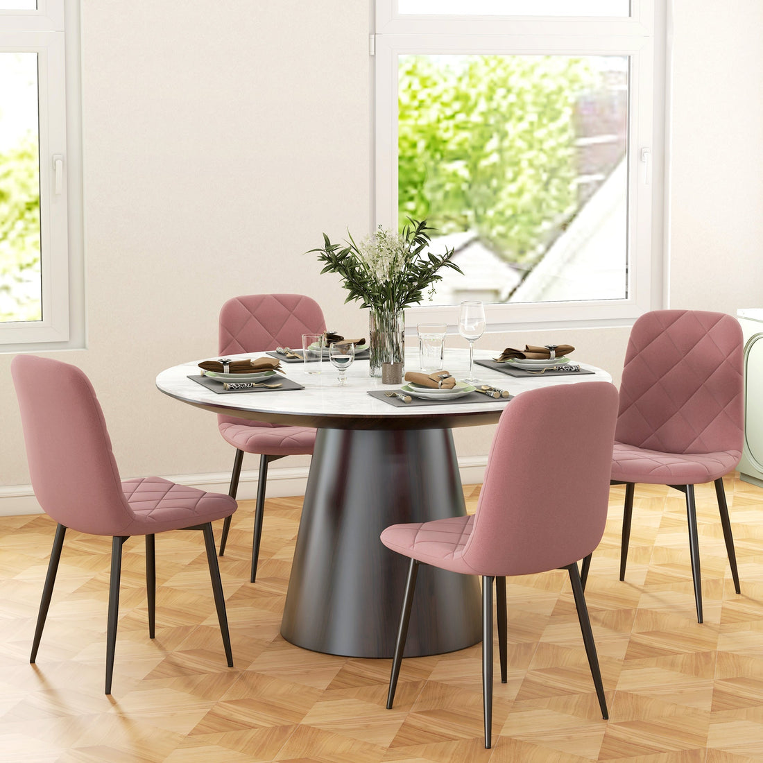 Set van 4 roze eetkamerstoelen - Fluwelen look | Kleur: Roze | Afmetingen: 54x45x87 cm