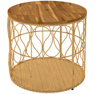 Outdoor bijzettafel Ø50 cm met Akaciahout en Rattan | Kleur: Teak | Afmetingen: 50x50x47,5 cm