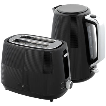 Waterkoker- en broodroosterset van RVS | Kleur: Zwart | Afmetingen: 15,6x20,4x23,3 cm