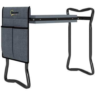 Opklapbare tuin-kniebank met kniekussen en gereedschapstas | Kleur: Grijs | Afmetingen: 28x58x49 cm