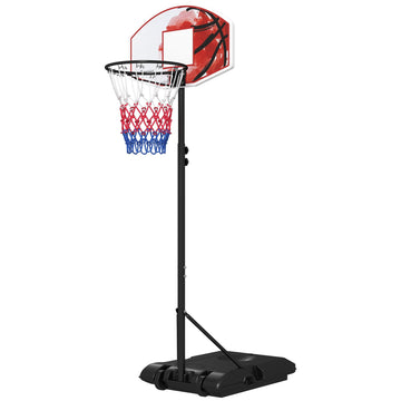 Verstelbare basketbalstandaard met net en wielen | Kleur: Zwart en rood | Afmetingen: 55x74x13 cm