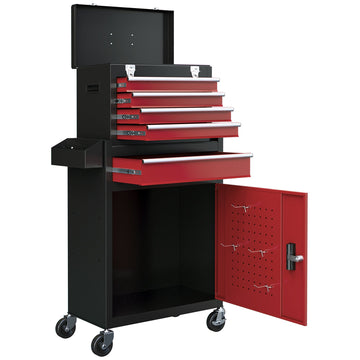 Gereedschapstrolley met opbergkast | Kleur: Zwart-rood | Afmetingen: 28x60x72 cm