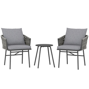 3-delige tuinset - 2 rattan stoelen en tafel | Kleur: Grijs | Afmetingen: 58x63x69 cm