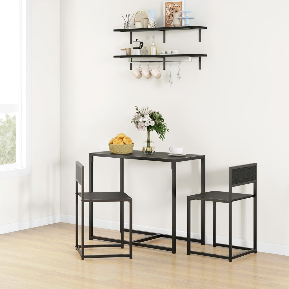 3-teiliges Bartischset mit 2 Stühlen | Farbe: Schwarz | Maße: 47x90x76 cm