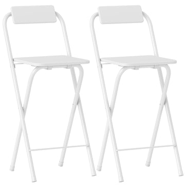 Set van 2 inklapbare barkrukken met rugleuning | Kleur: Wit | Afmetingen: 45x37x87 cm