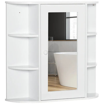 Badkamerspiegelkast met spiegeldeur en 8 vakken | Kleur: Wit | Afmetingen: 66x17x63 cm