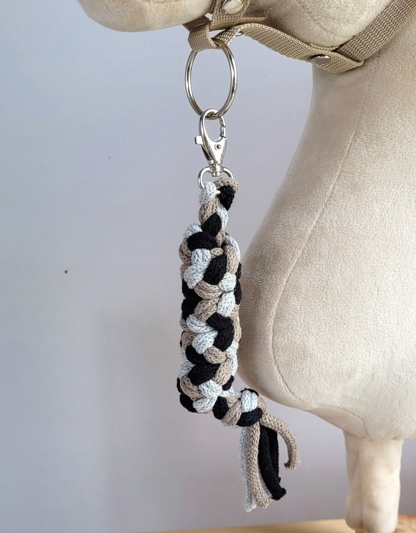 Touw voor hobby paard - touwsluiting - hypoallergeen en huidvriendelijk, 73 cm, grijs/mocca/zwart