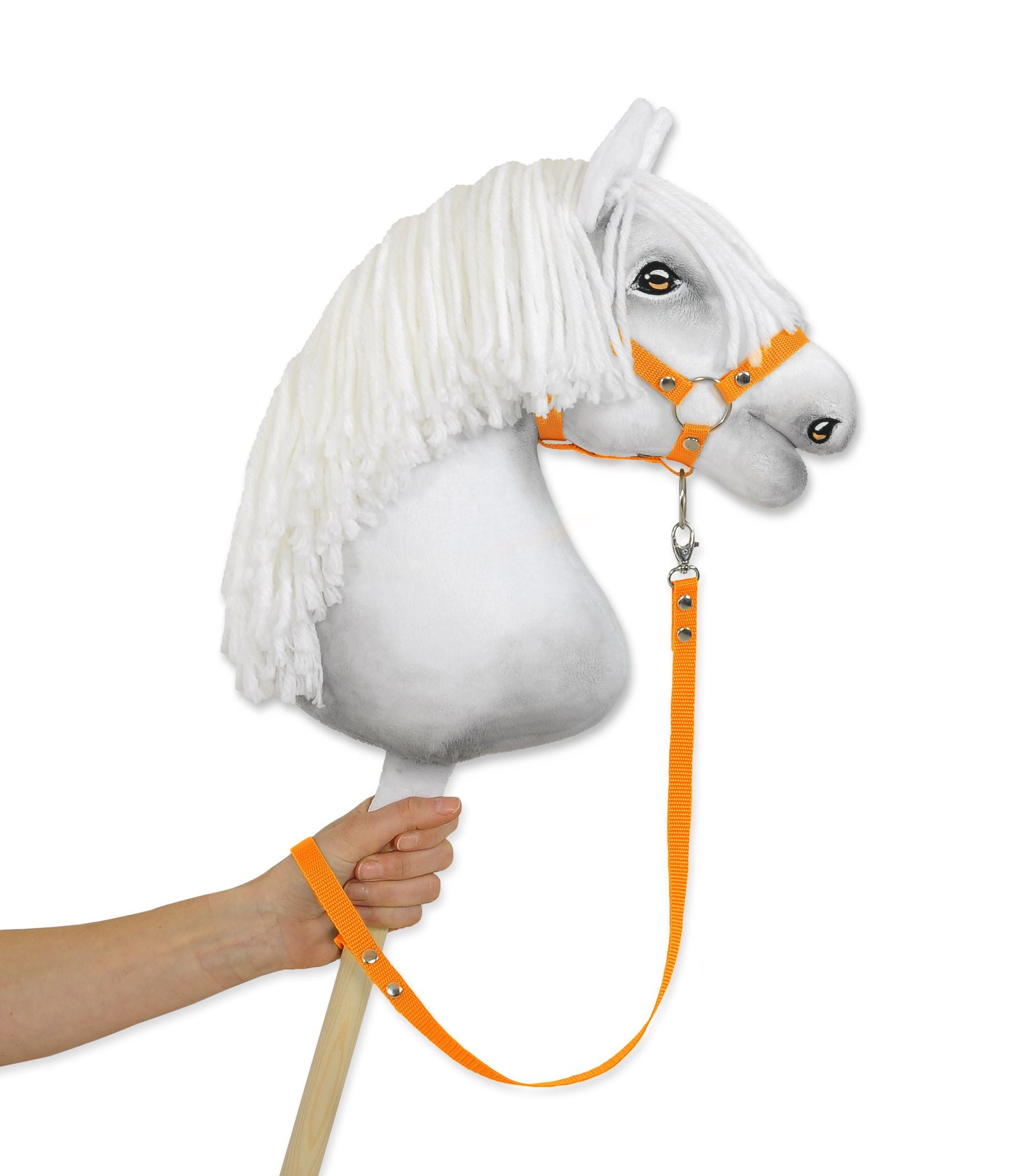 Touw voor steckenpaard - leiband - duurzaam nylon, neon oranje, met stevige musketonhaak
