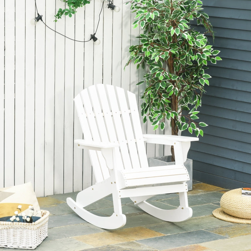 Adirondack schommelstoel - Houten tuinstoel voor buiten | Kleur: Wit | Afmetingen: 77x94x97 cm