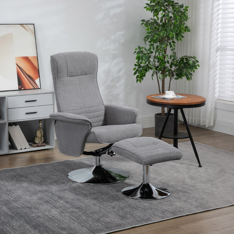 Relax-Sessel mit Hocker, drehbar und verstellbar | Farbe: Grau | Maße: 71x69x104 cm