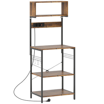 Stalen keukenschap met 5 planken en stopcontact | Kleur: Bruin | Afmetingen: 60x42x153 cm