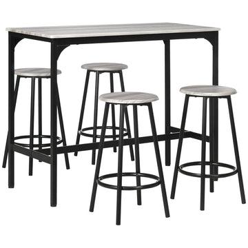 Industriële 5-delige bartafelset met 4 barkrukken | Kleur: Grijs | Afmetingen: 110x50x89.5 cm