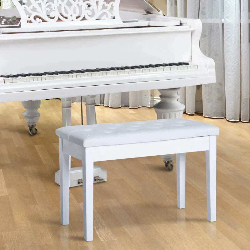 Pianobank met opbergruimte - 2-zits | Kleur: Wit | Afmetingen: 76x36x50 cm